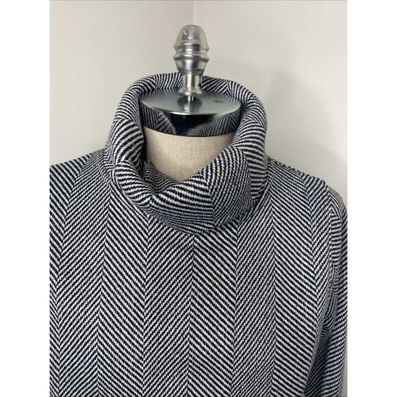 J Crew Black White Harringbone Shirt Sweatshirt Sz L Fleece lined Top Cowl Neck - Picture 2 of 7